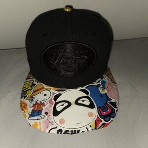 Black New York Jets Fitted Hat Sticker Bombed Brim! Size 7!